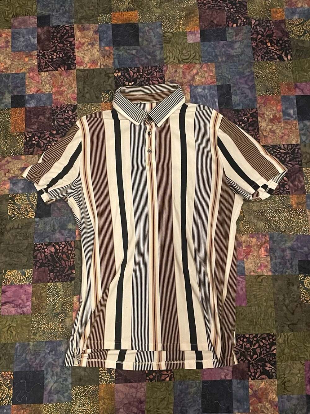 Express Striped Luxe Pique Short Sleeve Polo Shirt Brown Black Tan